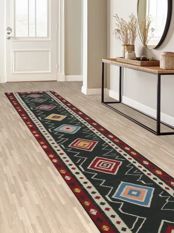 Geometric Kilim Turkish Runner Rug 3x15