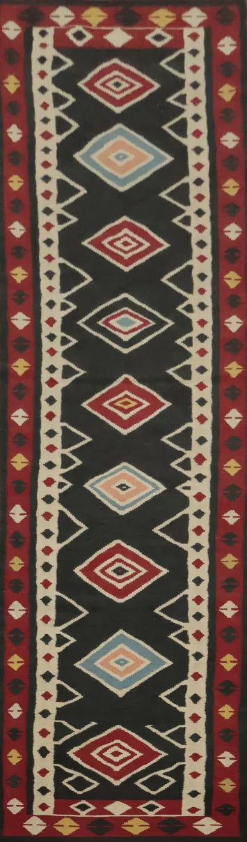 Vibrant Geometric Kilim Runner Rug 3x15 for Hallway Floor