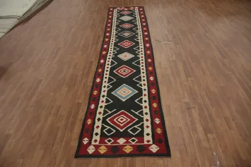 Vibrant Geometric Kilim Runner Rug 3x15 for Hallway Floor