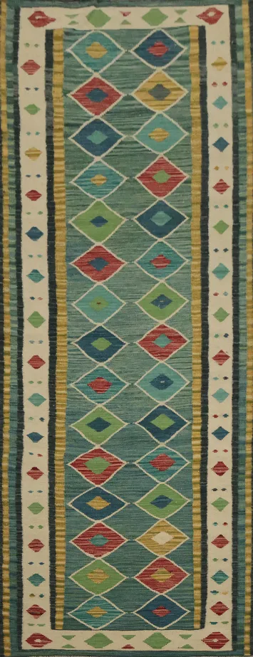 Transform Spaces with Multicolored Kilim Runner Rug 3x9