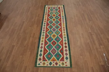 Colorful Geometric Patterned Runner Kilim Runner Rug 3x9