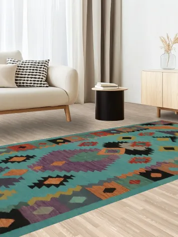 Vibrant Kilim Area Rug 5x12 for a Modern Boho Living Room