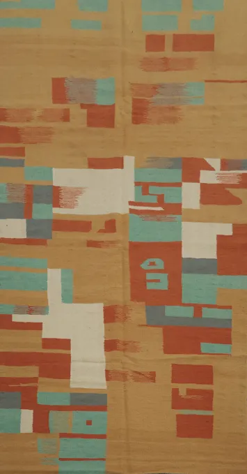 Handwoven Kilim Area Rug 5x10 with Natural Color Palette