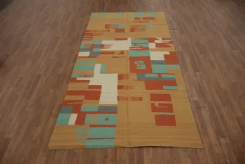 Handwoven Kilim Area Rug 5x10 with Natural Color Palette