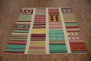 Square Wool Geometric Kilim Area Rug 6x6