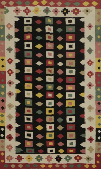 Black Geometric Kilim Turkish Area Rug 6x9