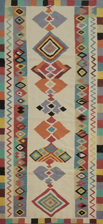 Geometric Kilim Handwoven Wool Area Rug 5x12