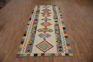 Geometric Kilim Handwoven Wool Area Rug 5x12