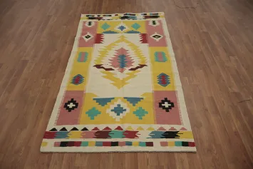Vibrant Southwestern Style Wool Kilim Rug 4x7