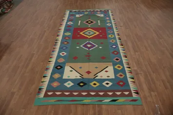 Vibrant Geometric Kilim Area Rug 5x12 with Bold Color Palette