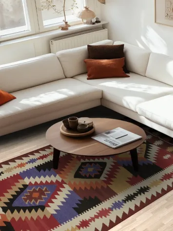 Southwest Style Kilim Area Rug 5x12 with Bold Geometric Patterns