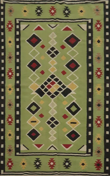 Green Geometric Kilim Modern Area Rug 5x8