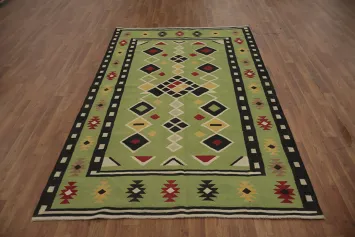 Green Geometric Kilim Modern Area Rug 5x8