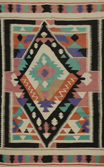Bohemian Style Kilim Area Rug 5x8 Featuring Bold Geometric Shapes