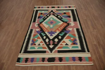 Bohemian Style Kilim Area Rug 5x8 Featuring Bold Geometric Shapes