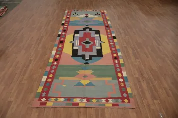 Southwestern Style Kilim Area Rug 5x13 with Symmetrical Patterns