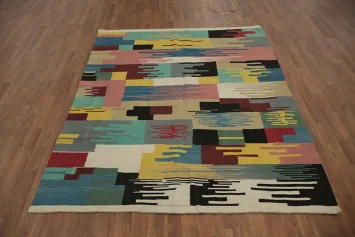 Modern Abstract Kilim Rug 5x7 with Vibrant Color Patchwork