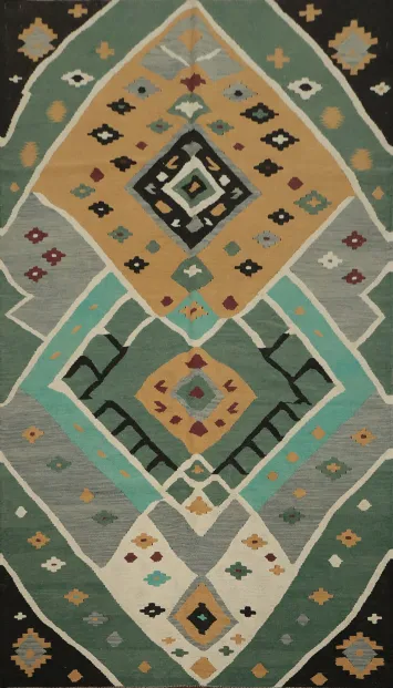 Vibrant Geometric in Earth Tones Kilim Area Rug 5x9
