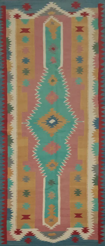 Handcrafted Kilim Runner Rug 5x15 in Bohemian Southwest Style