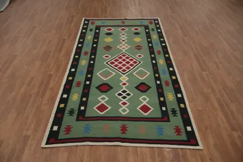 Green Geometric Kilim Turkish Area Rug 5x10