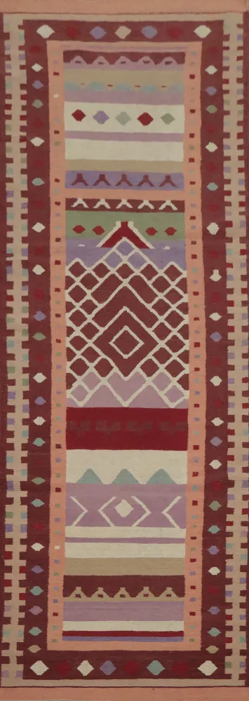 Geometric Kilim Turkish Runner Rug 3x13