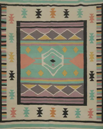 Southwestern Pastel Geometric Kilim Rug 5x5
