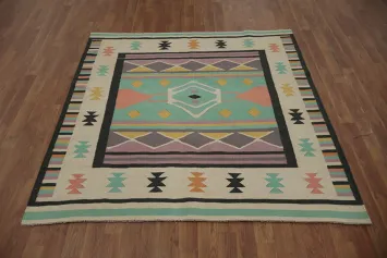 Southwestern Pastel Geometric Kilim Rug 5x5