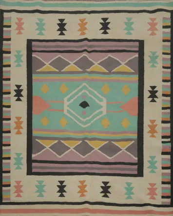 Bold Pastel Colors Eye-Catching Tribal Kilim Rug 5x5