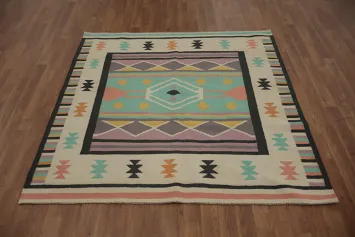 Bold Pastel Colors Eye-Catching Tribal Kilim Rug 5x5