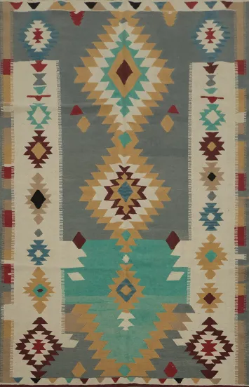 Tribal Kilim Area Rug 6x9 with Bold Geometric Designs