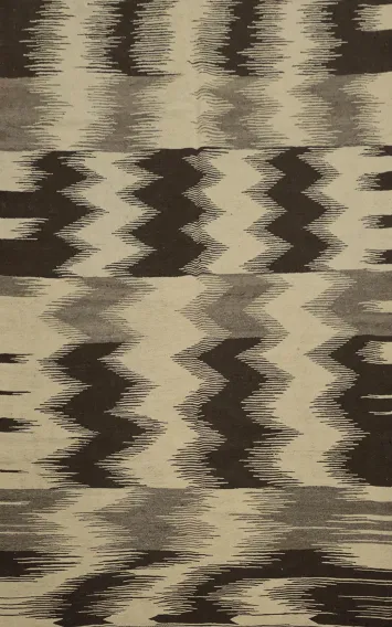 Stylish Zigzag Pattern Black and Ivory Kilim Area Rug 6x9
