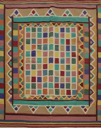 Vibrant Checkered Kilim Area Rug 6x6 for Modern Interiors
