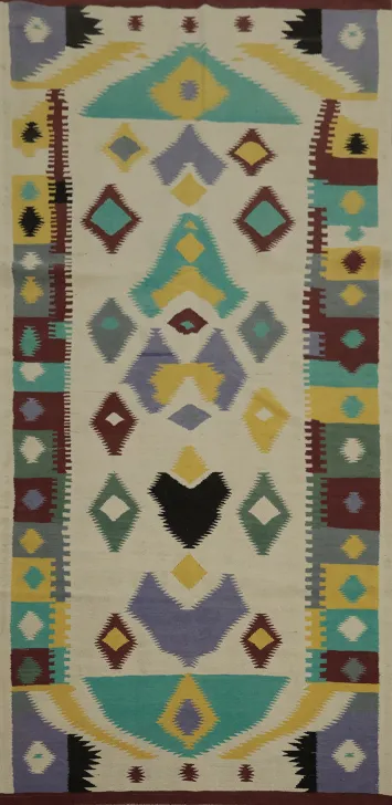 Tribal Kilim Area Rug 5x11 with Vibrant Colored Patterns