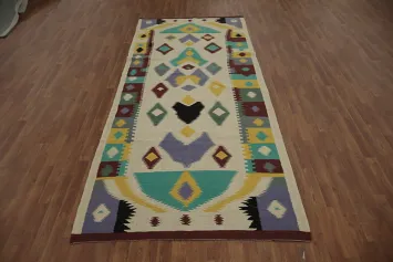 Tribal Kilim Area Rug 5x11 with Vibrant Colored Patterns