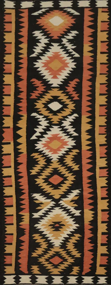 Stylish Geometric Wool Kilim Runner Rug 3x10 in Rich Hues