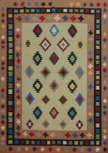 Contemporary Wool Kilim Area Rug 9x11 with Intricate Motifs