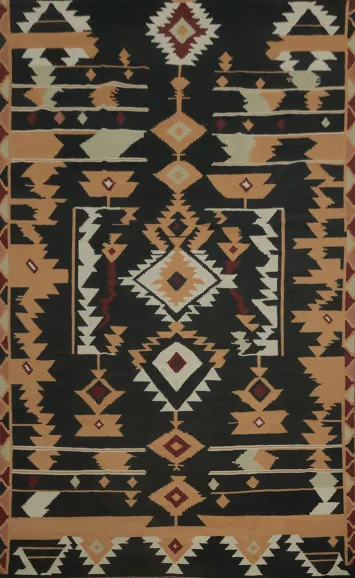 Black Geometric Kilim Handwoven Large Rug 10x15