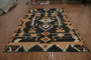 Black Geometric Kilim Handwoven Large Rug 10x15
