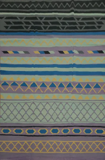 Modern Striped Kilim Area Rug 9x12 with Diverse Geometric Design