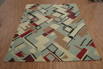 Modern Art Kilim Large Rug 12x15 with Subtle Earth Colors
