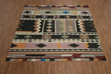 Eclectic Tribal Delight: Bold Kilim Square Area Rug 11x11