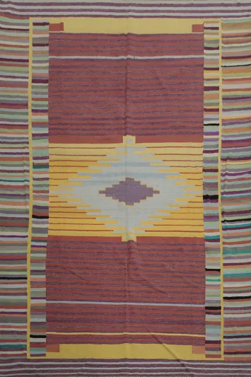 Handcrafted Kilim Area Rug 8x10 with Intricate Striped Pattern