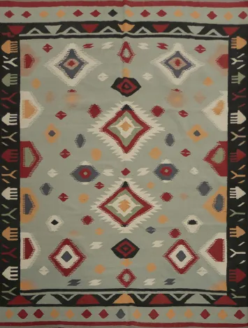 Neutral Southwest Style Kilim Area Rug 8x10 with Bold Patterns