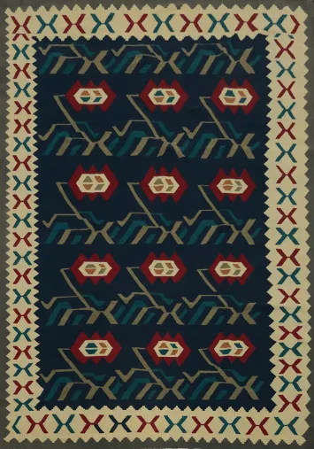 Blue Kilim Area Rug 8x10 Featuring Geometric and Tribal Designs