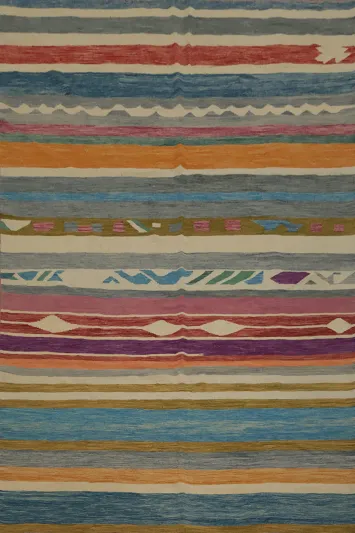 Handwoven Artisan Kilim Area Rug 8x11 with Bold Stripes