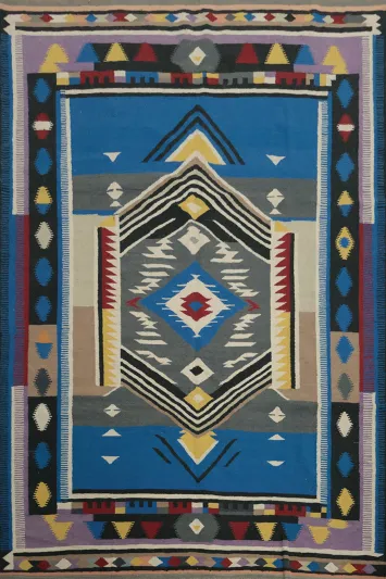 Kilim Area Rug 8x10 with Artistic Geometric Patterns