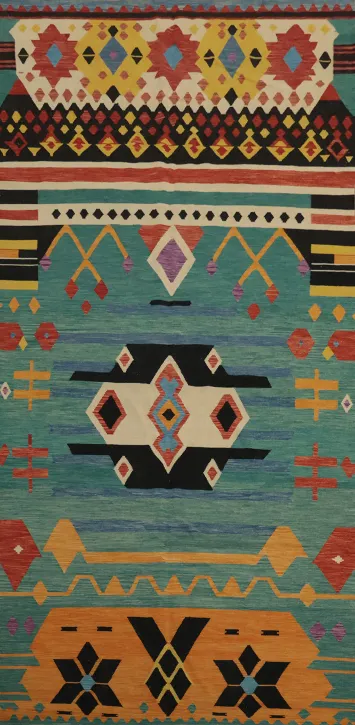 Southwestern Style in Multicolor Kilim Area Rug 7x15