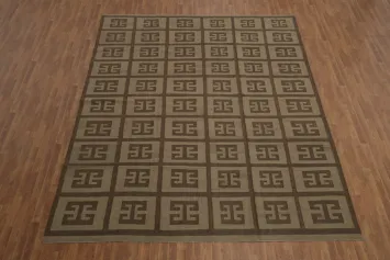 Geometric Brown Large Kilim Modern Area Rug 10x13