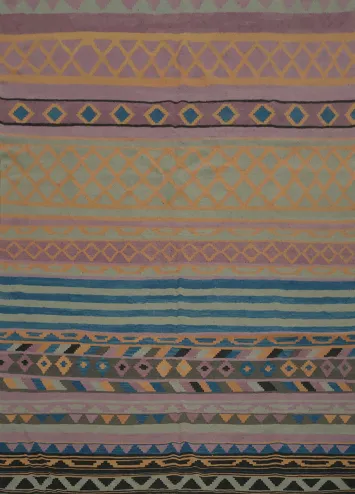 Multi-Stripe Kilim Area Rug 8x10 in Soft Pastel Tones
