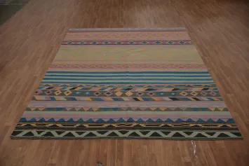 Multi-Stripe Kilim Area Rug 8x10 in Soft Pastel Tones